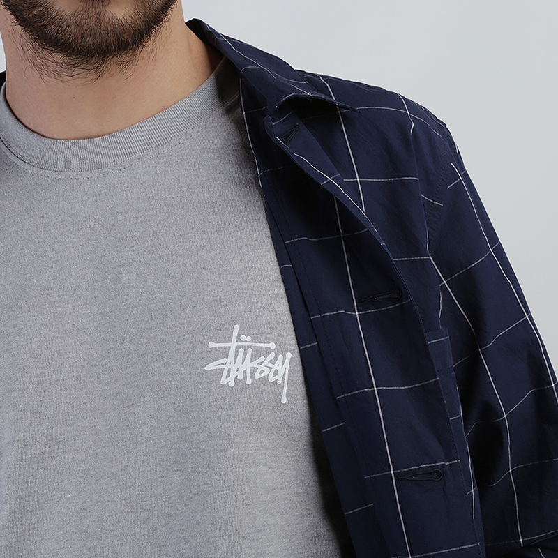 мужская синяя рубашка Stussy Ranch LS Shirt 1110038-plaid - цена, описание, фото 2